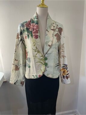Vintage 90s Tapestry 100% cotton art to wear Floral Cropped Blazer Jacket -